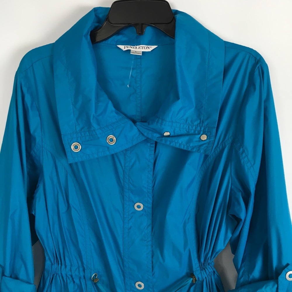 Pendleton Lightweight Windbreaker Rain Jacket Aqua Jacket Sz L - Picture 6 of 11